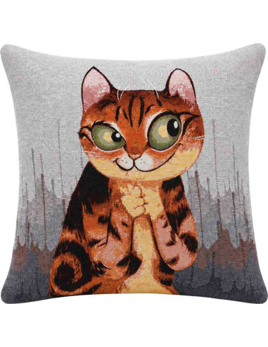 Housse de coussin chat tigré aux grands yeux