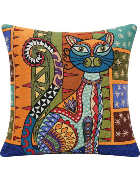 Blue Patchwork Cat Cushion Cover, 17 x 17 in