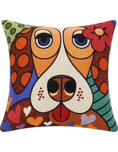 Colourful Dog Cushion Cover, 17 x 17 in
