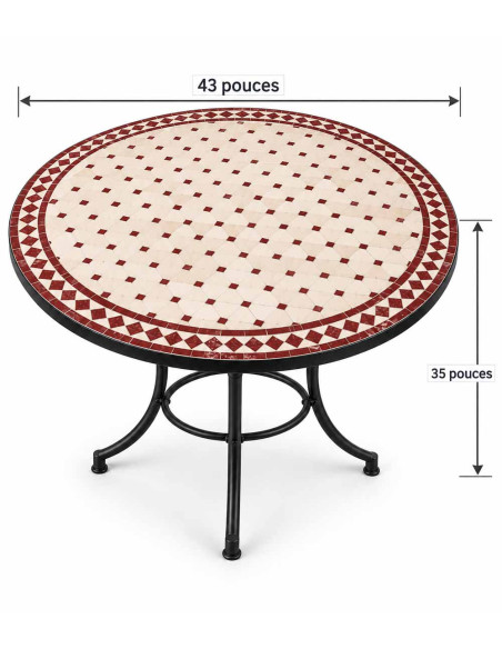 Table en mosaïque zellige faite à la main – 43″ × 35″