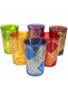 6 verres à thé marocains colorés – Losanges dorés