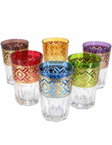 Six units of glass with a golden pattern