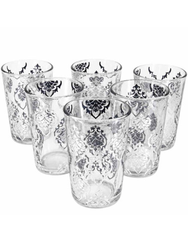 Six silver tea glasses