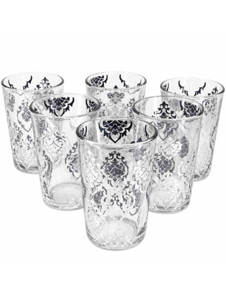 Six silver tea glasses