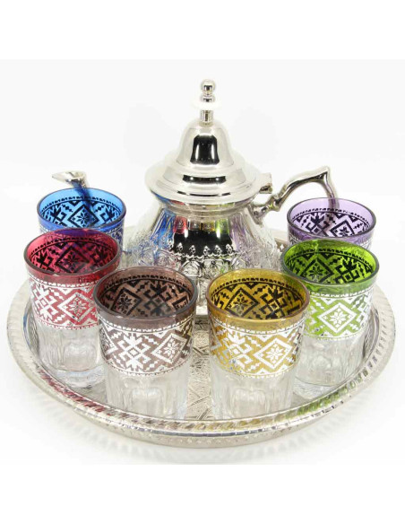 Service à thé marocain 6 personnes – Verres à motifs argentés