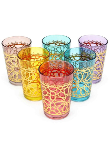 6 Berber Moroccan Tea Glasses – Gold Arabesques