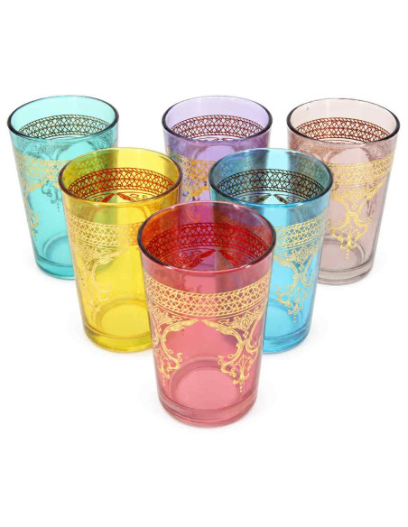 6 Berber Moroccan Tea Glasses – Gold Band