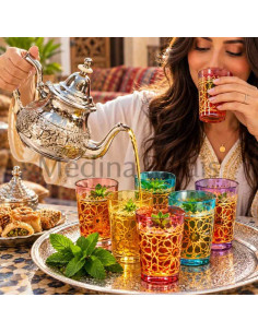 6 verres à thé marocains berbères – Arabesques dorées 2