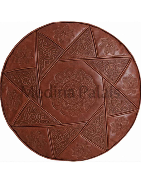 Pouf marocain Casablanca en cuir marron – Ø 18 po