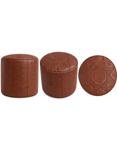 Pouf marocain Casablanca en cuir marron – Ø 18 po