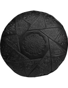 Pouf marocain Casablanca en cuir noir – Ø 18 po 2