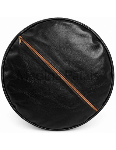 Moroccan Casablanca Leather Pouf, Black – Ø 18 in