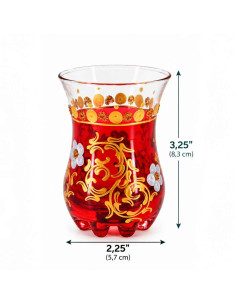 6 verres à thé marocains rouges – Décor doré floral 2