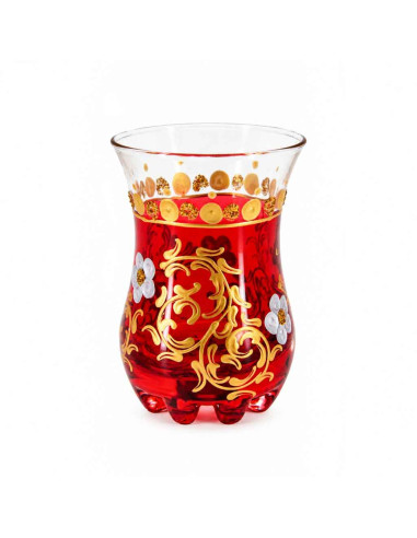 6 verres à thé marocains rouges – Décor doré...