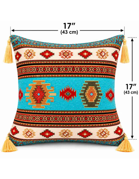 Housse de coussin turque Kilim, 17 x 17 po