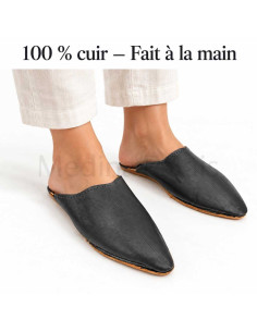Paire de babouches marocaines pointues pour femme en cuir noir 2