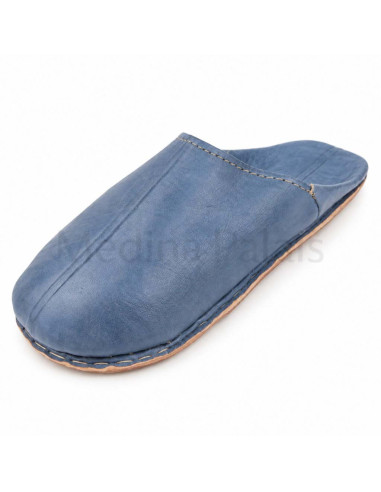 Babouche marocaine au bout rond simple bleue