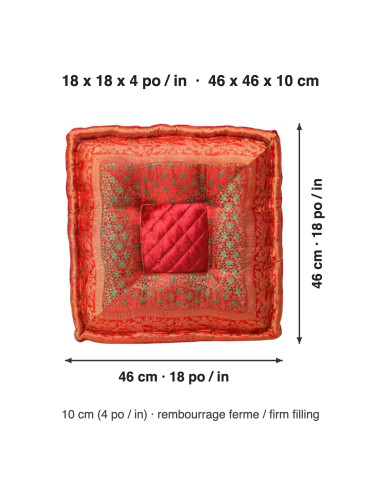 Red Brocade Floor Cushion, 18 x 18 in