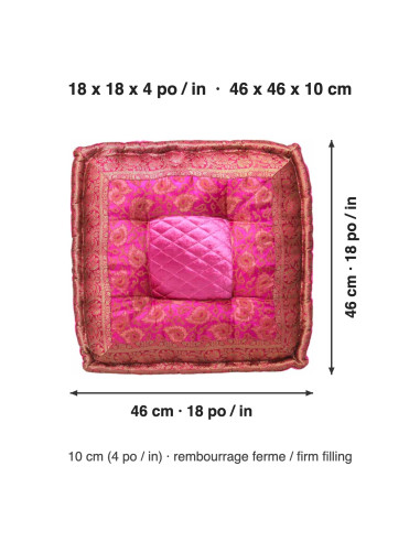 Fuchsia Brocade Floor Cushion, 18 x 18 in