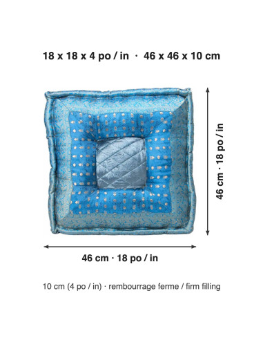 Turquoise Brocade Floor Cushion, 18 x 18 in