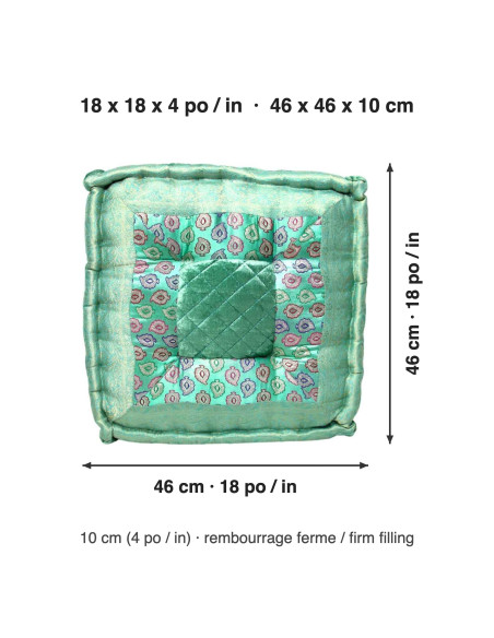 Mint Green Brocade Floor Cushion, 18 x 18 in
