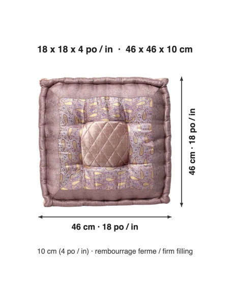 Dusty Pink Brocade Floor Cushion, 18 x 18 in