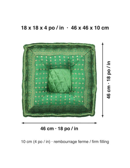 Green Brocade Floor Cushion, 18 x 18 in