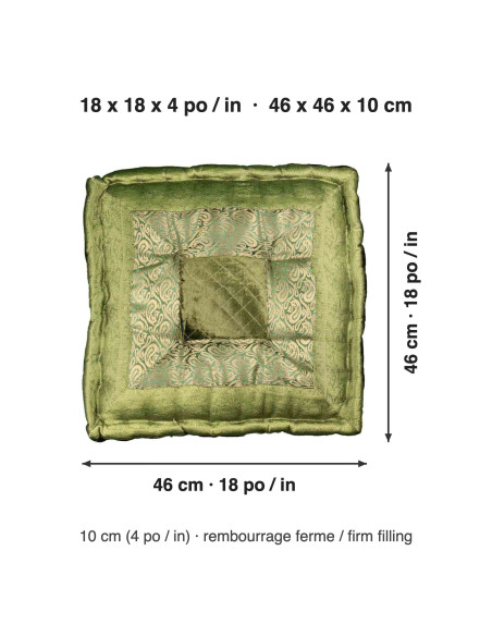 Lime Green Brocade Floor Cushion, 18 x 18 in