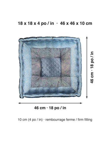 Coussin de sol brocart bleu gris, 18 x 18 po
