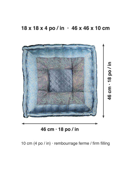 Coussin de sol brocart bleu gris, 18 x 18 po