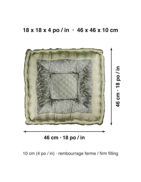 Coussin de sol brocart gris argenté, 18 x 18 po