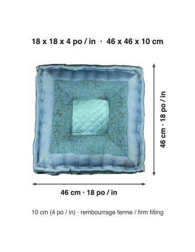 Teal Blue Brocade Floor Cushion, 18 x 18 in