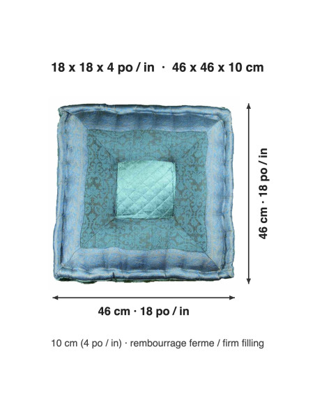 Teal Blue Brocade Floor Cushion, 18 x 18 in