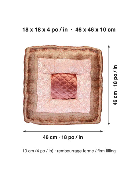 Coussin de sol brocart rose poudré, 18 x 18 po