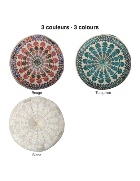 Red Round Embroidered Meditation Cushion, Ø 16 in