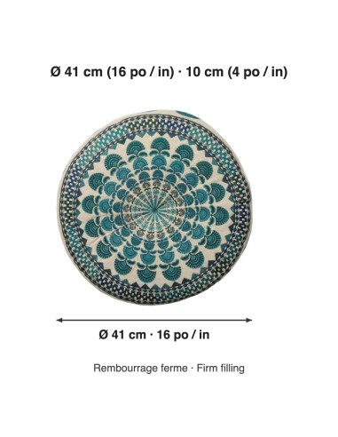 Turquoise Round Embroidered Meditation Cushion,...