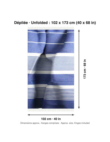 Fouta bleue à rayures blanches
