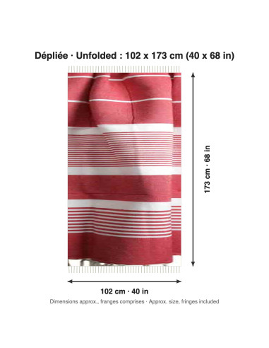 Coral red fouta with white stripes
