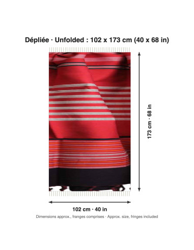 Fouta rouge à rayures blanches et bande noire