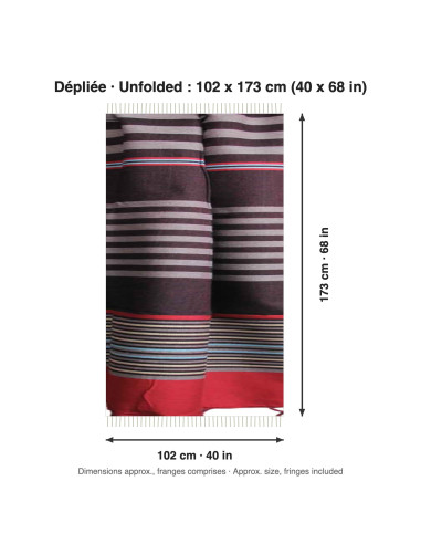 Fouta marron à rayures et bande rouge