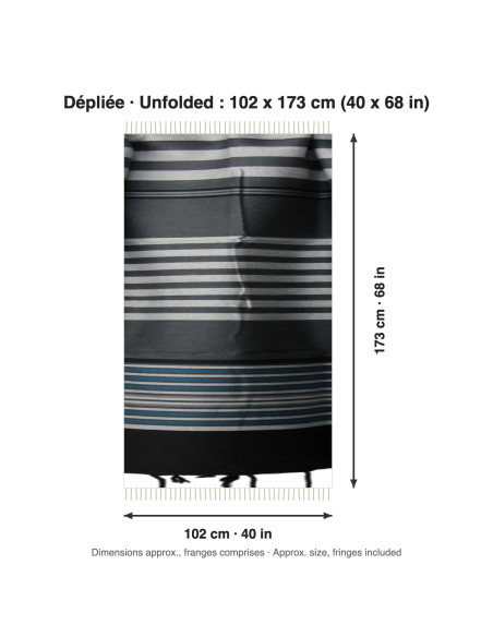 Dark grey fouta with grey and blue stripes