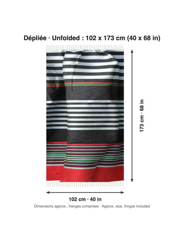 Black fouta with white stripes and red band