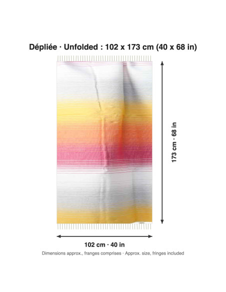 Fouta en dégradé jaune, orange et rose