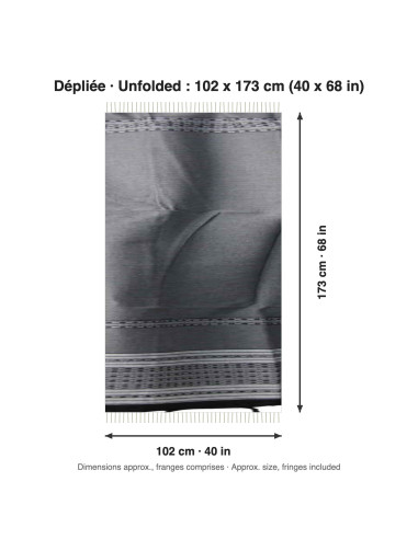 Fouta grise à bordure rayée noire