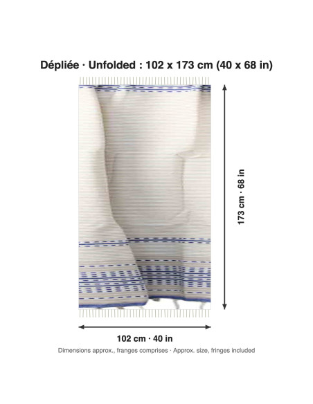 Fouta blanche à bordure rayée bleue