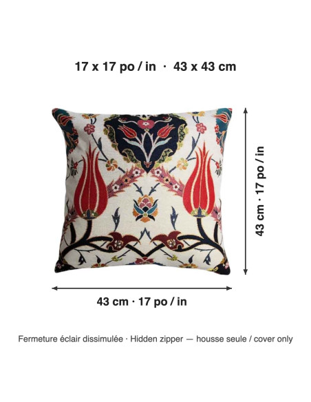 Housse de coussin tulipes ottomanes, 17 x 17 po