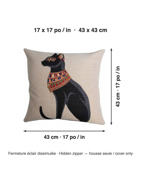 Housse de coussin chat égyptien noir, 17 x 17 po