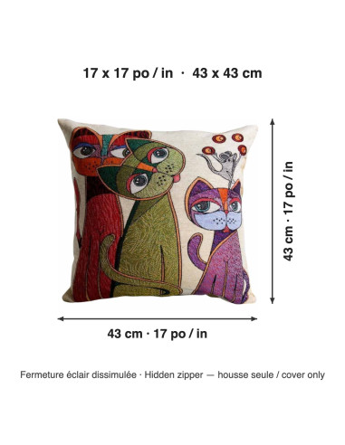 Housse de coussin trois chats et souris, 17 x...