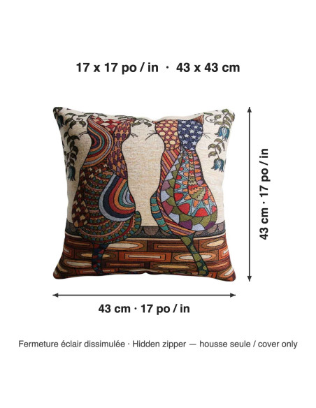 Two Cats on a Wall Cushion Cover, 17 x 17 in