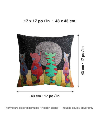 Housse de coussin quatre chats sous la lune, 17...